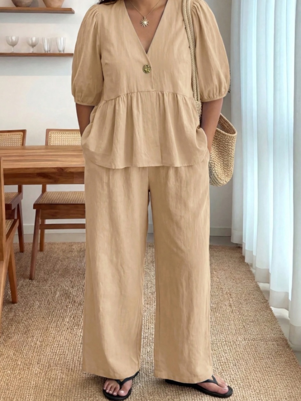 Ruffled Puff Sleeve Two Pieces Set